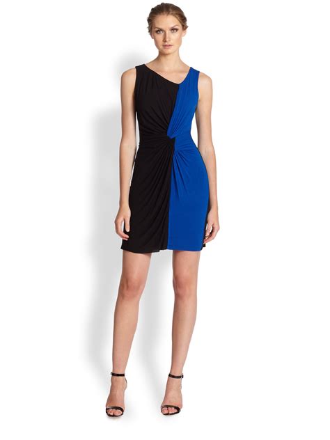 Bailey Jersey Knotfront Bicolor Dress In Blue Lyst