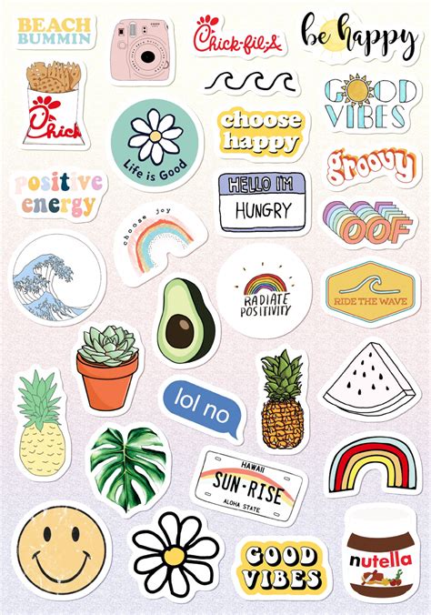 The Stickers Are All Different Colors And Shapes