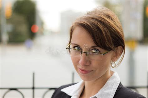Portrait Of Attractive Business Woman With Glasses Stock Image Image
