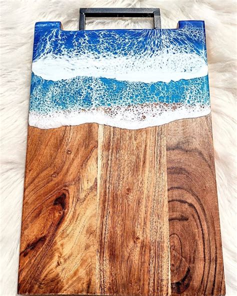 Cutting Board Natural Wood Ocean Beach Scene Epoxy Resin Etsy