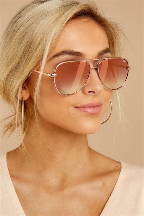 Quay Australia Mini Sunglasses Rose Gold Aviators Glasses 6500