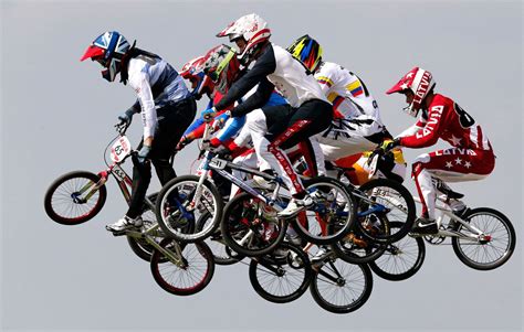 Riders Take A Jump In The Mens Bmx Quarter Final Run At The Bmx Track