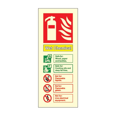 Photoluminescent Wet Chemical Fire Extinguisher Id Signs