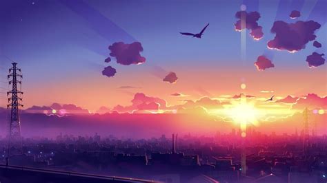 Sunset on city [1920x1080] | Anime wallpaper, Dream smp wallpaper, City