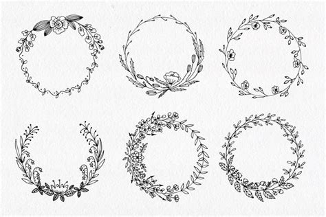 Hand Drawn Floral Wreath Simple Line Drawing By Istratova