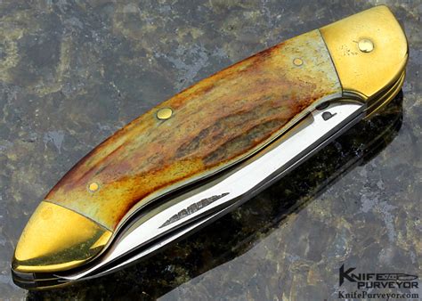 Cliff Polk Custom Knife 2 Blade Brass And Stag Slip Joint Knife Purveyor