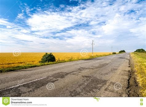 Countryside Road Among Fields Beautiful Cloudy Sky Stock Photo Image