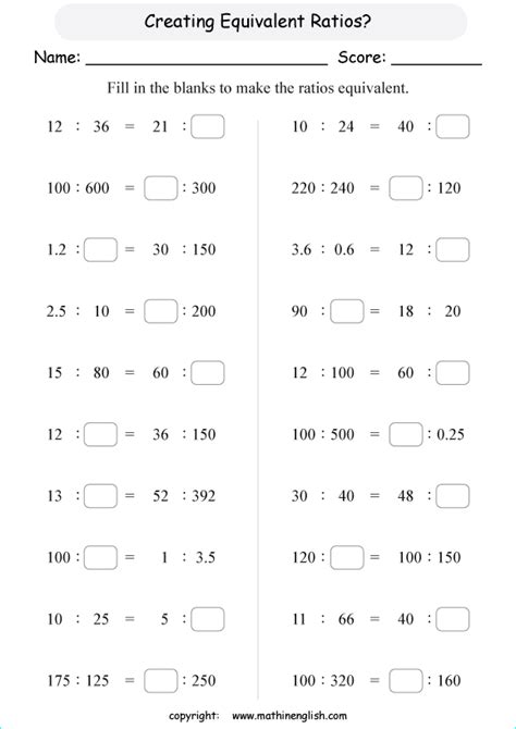 Free Printable Equivalent Ratios Worksheets