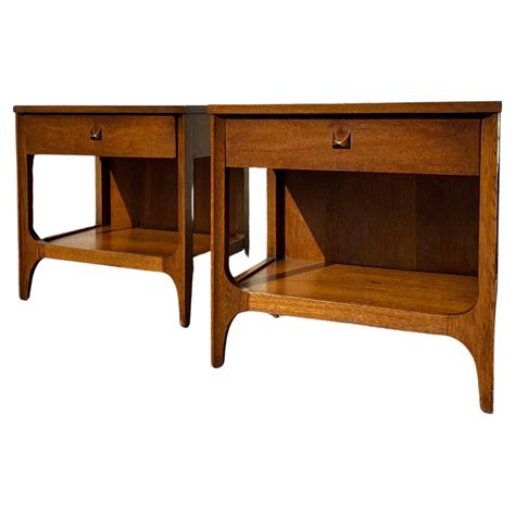 Broyhill Brasilia Mid-Century Modern Sculpted Walnut Nightstands, Newly