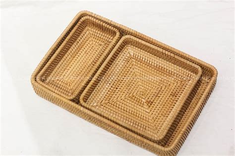 Set Of 3 Rattan Bamboo Round Serving Trays Weaving Handmade Etsy