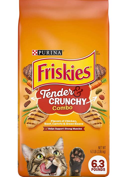 Formulated to promote healthy weight and help control hairballs, with flavors of chicken, salmon, cheese & garden greens. Purina Friskies Tender & Crunchy Combo Adult Dry Cat Food ...