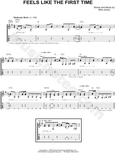 Foreigner Feels Like The First Time Guitar Tab In G Major Download