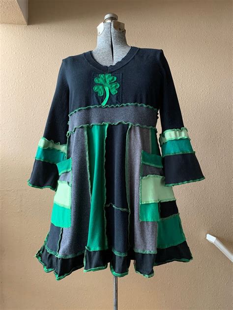 Upcycled Patchwork Shamrock St Patricks Day Tunic Top Or Etsy Artsy Outfit Clothes