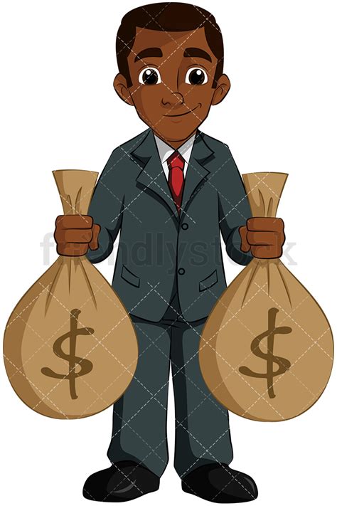 Money bags vector illustration, flat cartoon bags or dollar cash, idea of big grant or credit, success wealth or. Black Man Holding Money Bags Vector Cartoon Clipart - FriendlyStock