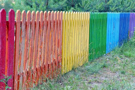 Bright Colored Wooden Fence In The Grass Stock Image Image Of