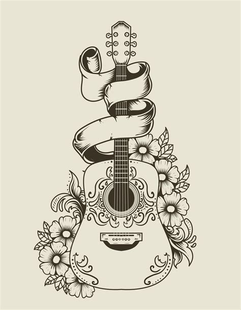 Illustration Vector Acoustic Guitar With Flower Ornament 4680061 Vector Art At Vecteezy