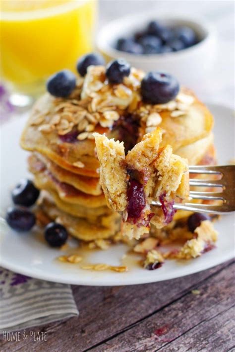 Easy Blueberry Granola Pancakes Home And Plate