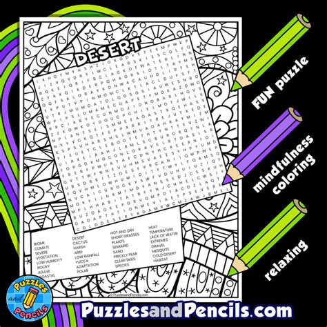 Desert Word Search Puzzle With Coloring Biome Wordsearch Made By
