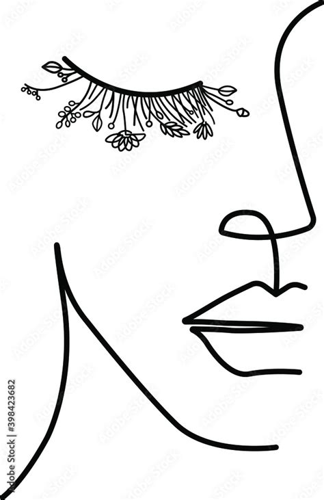 Floral Minimal Woman Face Art Of Half Face One Line Drawing Vector