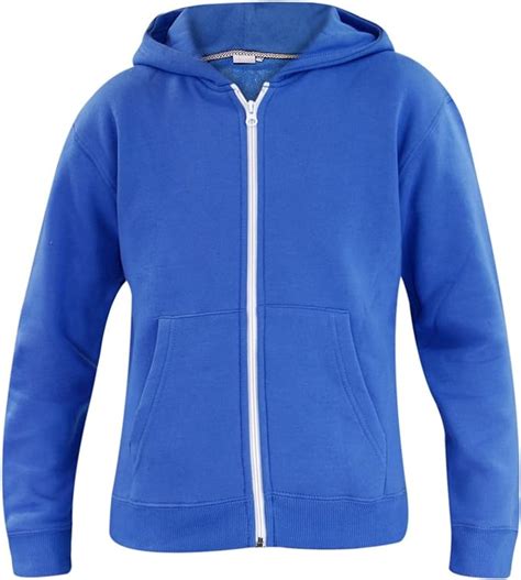 Royal Blue Kids New Plain Fleece Zip Up Jacket Sweatshirt Hooded Top