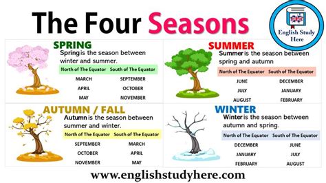 The Four Seasons In English English Study English Vocabulary Four