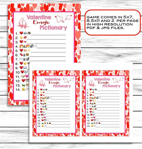 Valentines Day Emoji Pictionary Printable Or Virtual Game Kids Adults