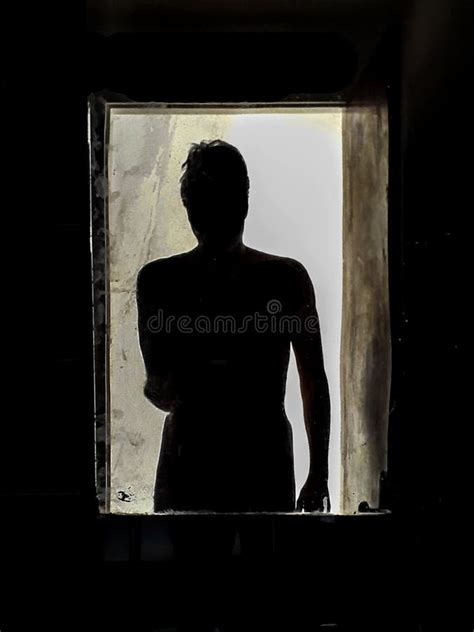 Man Silhouette At Bathroom Mirror Stock Image Image Of Shower Dark