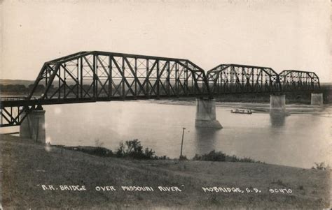 Railroad Bridge Over Missouri River Mobridge Sd Postcard