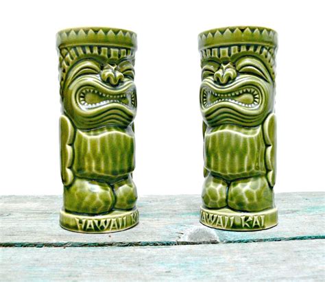 Vintage Hawaii Kai Ceramic Tiki Mugs Set Of 2