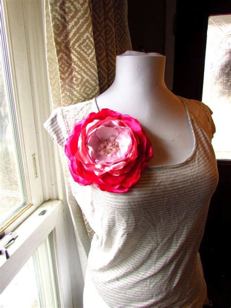 Extra Large Ombre Pink Fabric Flower Pin Hot Pink And Gold Large Silk