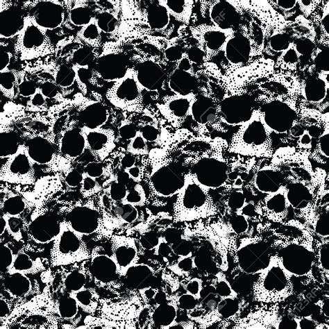 Black And White Human Skull Grunge Seamless Pattern Isolated Vector