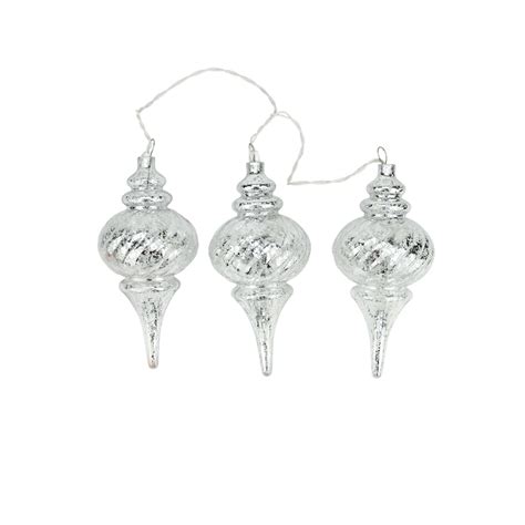 Penn 3 Silver Mercury Glass Finish Finial Christmas Ornaments Clear Lights 762152928372 Ebay