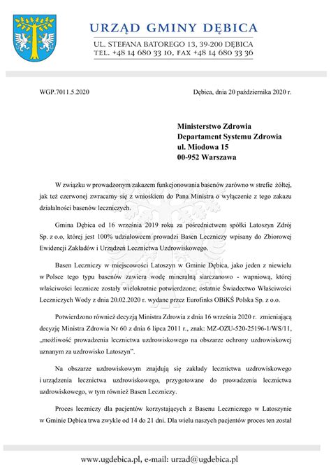 Wniosek Do Ministra Zdrowia W Sprawie Latoszyna Telewizja Debicatv
