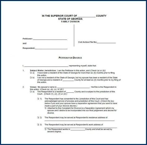 Free Georgia Uncontested Divorce Forms Form Resume