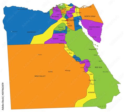 Colorful Egypt Political Map With Clearly Labeled Separated Layers