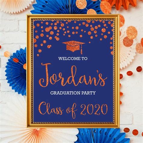 Class Of 2022 Royal Blue And Orange Printable Party Etsy