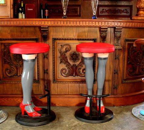 Girls Legs Bar Stools High Heels In Stockings Red Vinyl Seat Metal