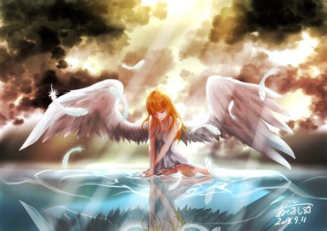 Download Redhead Fantasy Sunbeam Reflection Water Cloud Feather Wings