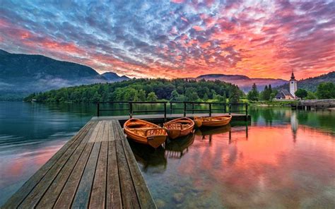 Download Wallpapers Bohinj Lake Sunset Hdr Beautiful Nature