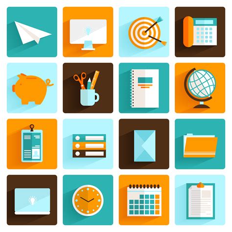 Office icons set flat - Download Free Vectors, Clipart Graphics 