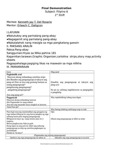 Example Of Detailed Lesson Plan In Filipino City Olongapo Gordon Elementary Mathematics Plans