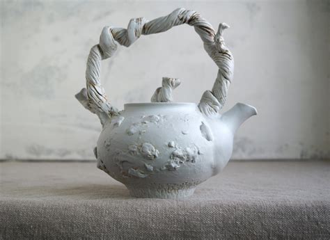 Handmade Ceramic Tea Ceremony Set Teapot Four Cups Bark Texture