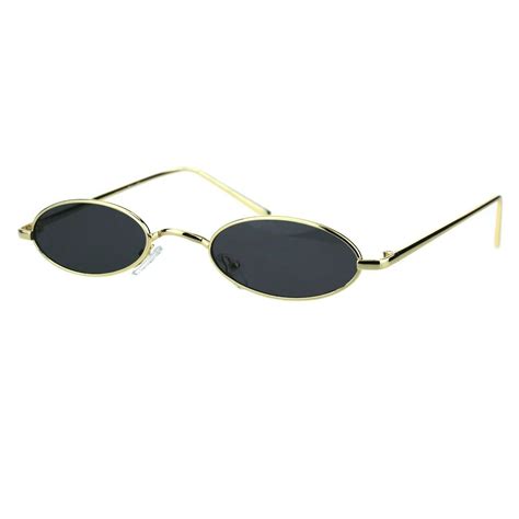 Thin Skinny Oval Sunglasses Gold Metal Small Frame Wide Bridge Low Fit