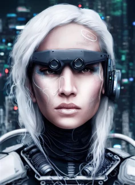 Portrait Of Cyberpunk Mercenaryvwoman With White Openart