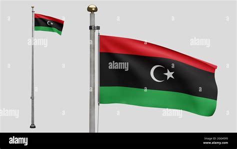 3d Libyan Flag Waving On Wind Close Up Of Libya Banner Blowing Soft