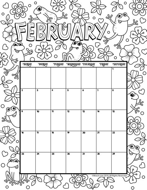 February 2021 calendar with holidays available for print or download. February 2020 Coloring Calendar | Kids calendar, Coloring ...