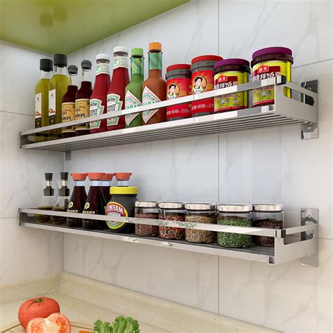 Add an elegant and useful restaurant flare to your kitchen. 304 Stainless Steel Kitchen Rack Wall-Mounted Wall Storage ...