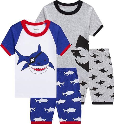 Boys Cool Shark Pajamas Summer Children Clothes 4 Pieces