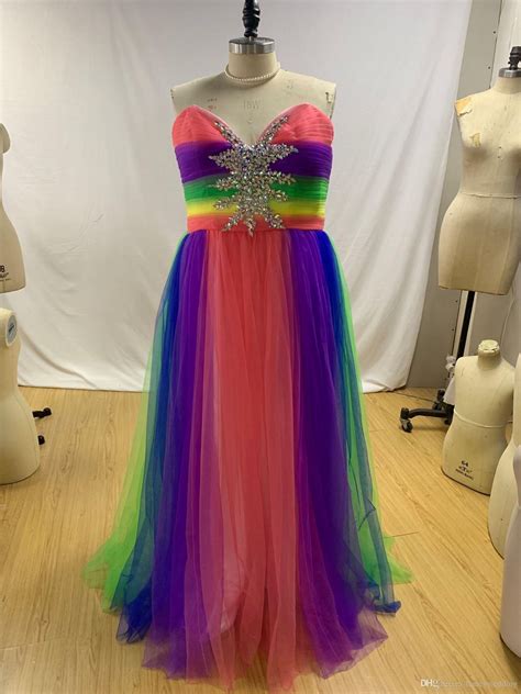 Rainbow Beaded Prom Dresses Sweetheart Crystal Backless Evening Dress