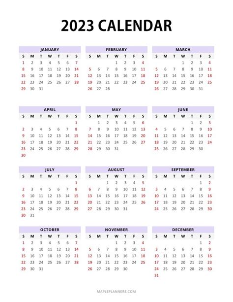 Free Printable 2023 Yearly Calendar Template